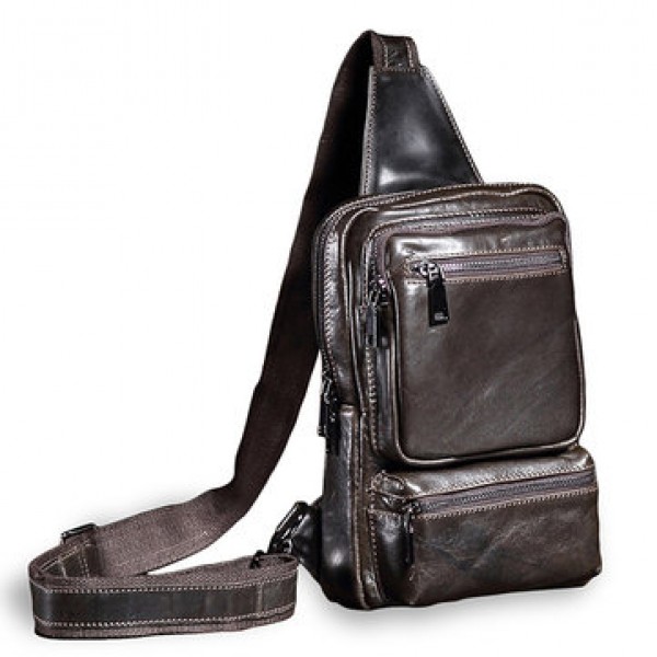 Men Genuine Leather Multifunctional Retro Coffee Crossbody Bag Cycling Leisure Sports Shoulder Bag