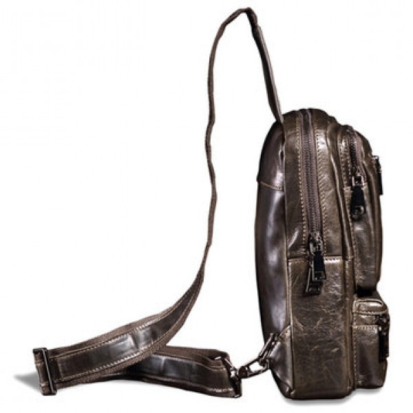 Men Genuine Leather Multifunctional Retro Coffee Crossbody Bag Cycling Leisure Sports Shoulder Bag