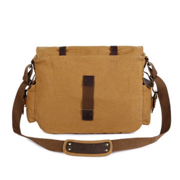 Men Cowhide Canvas Messenger Bag Vintage Fashion Shoulder Crossbody Bag