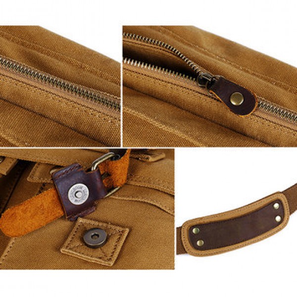 Men Cowhide Canvas Messenger Bag Vintage Fashion Shoulder Crossbody Bag