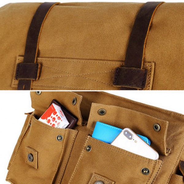 Men Cowhide Canvas Messenger Bag Vintage Fashion Shoulder Crossbody Bag