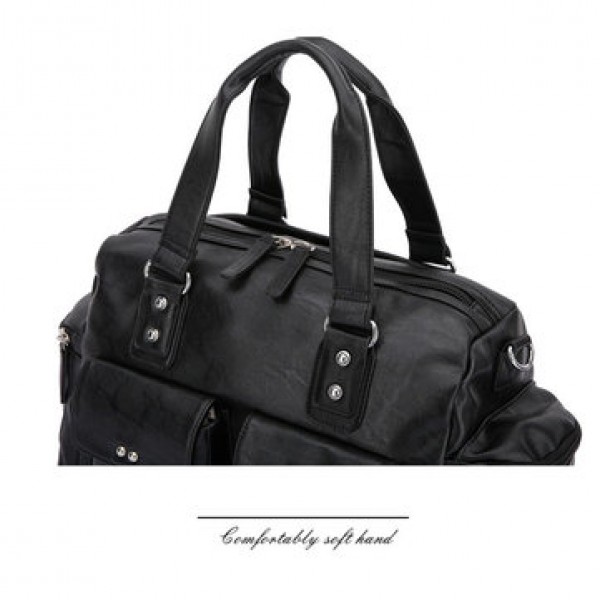 Men PU Leather Solid Vintage Large Capacity Handbag Outdoor Bag Crossbody Bag