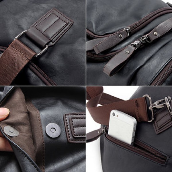 Men Faux Leather Leisure Gym Bag Large Capacity Handbag Travel Bag