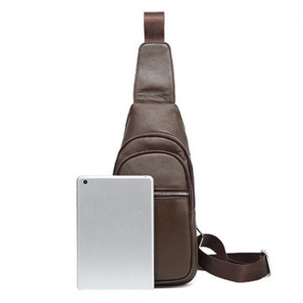 Men Genuine Leather Retro Crossbody Bag Chest Bag Casual Shoulder Bag