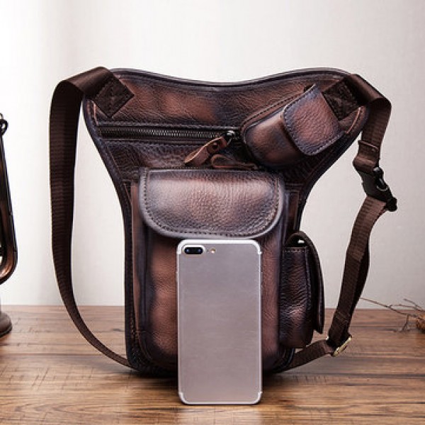 Men Genuine leather Vintage Multi-pocket Crossbody Bag