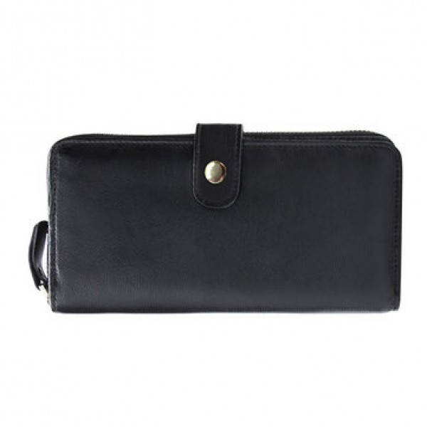 Men Women Clutch Black Wallet Long Zipper Wallet Cell Phone Wallet