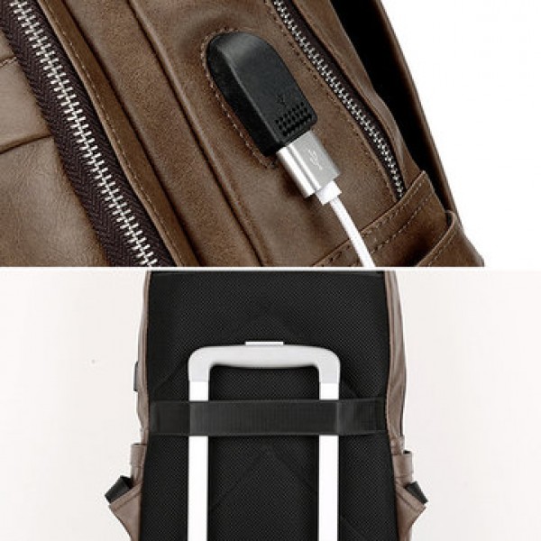 Vintage Faux Leather Laptop Bag Travel Backpack Shoulder Bag For Men