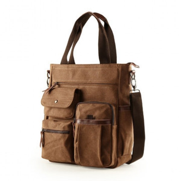 Men Canvas Large Capacity Multi-slot Crossbody Bag Business Computer Handbag Outdoor Travel