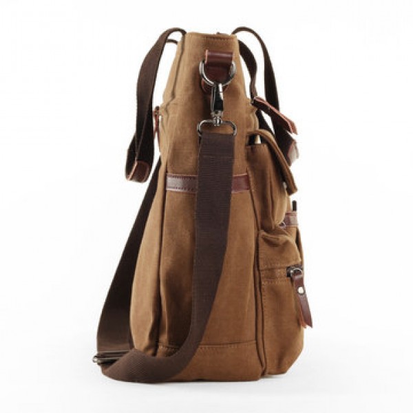 Men Canvas Large Capacity Multi-slot Crossbody Bag Business Computer Handbag Outdoor Travel